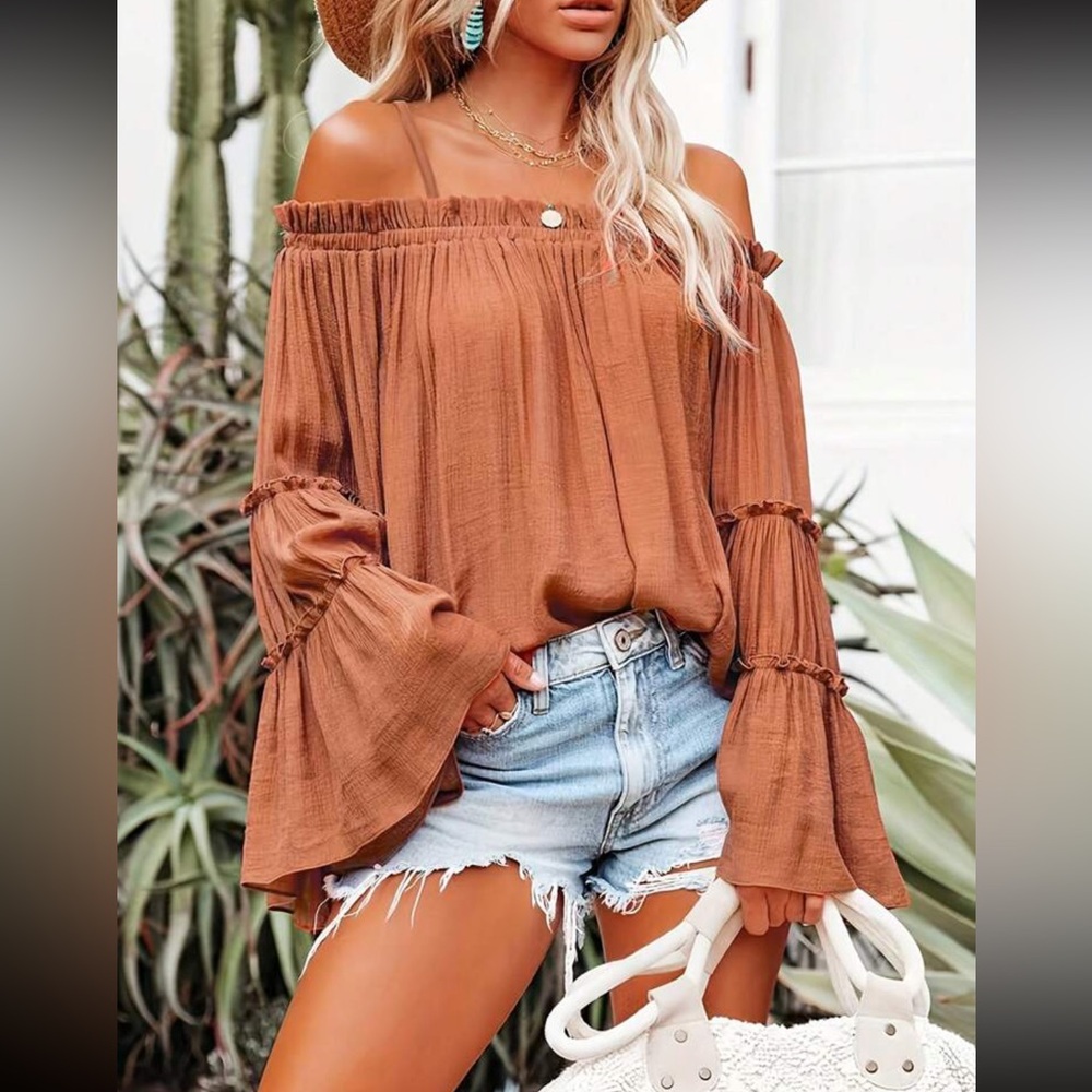 Elegant Off-Shoulder Tan Blouse